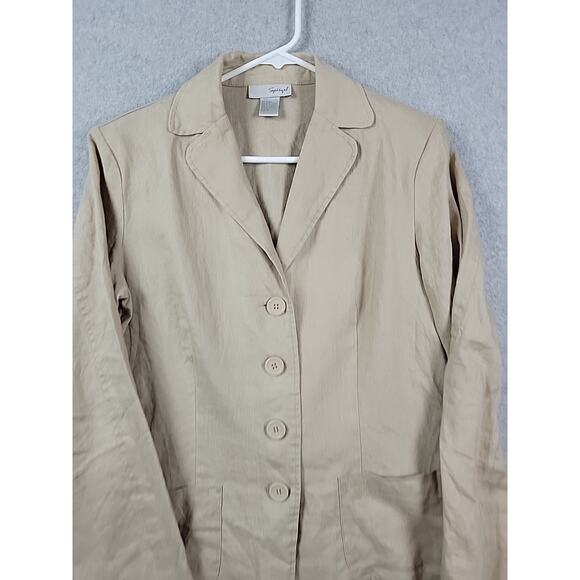 Vtg Spiegel 100% Linen Beige LS Button Up Blazer Rear Tie Size 10 Shoulder Pads - Picture 2 of 11